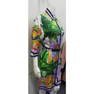 $2950 VERSACE Beverly Palm Silk Twill Belted Multi-color Dress EU 40/US Med